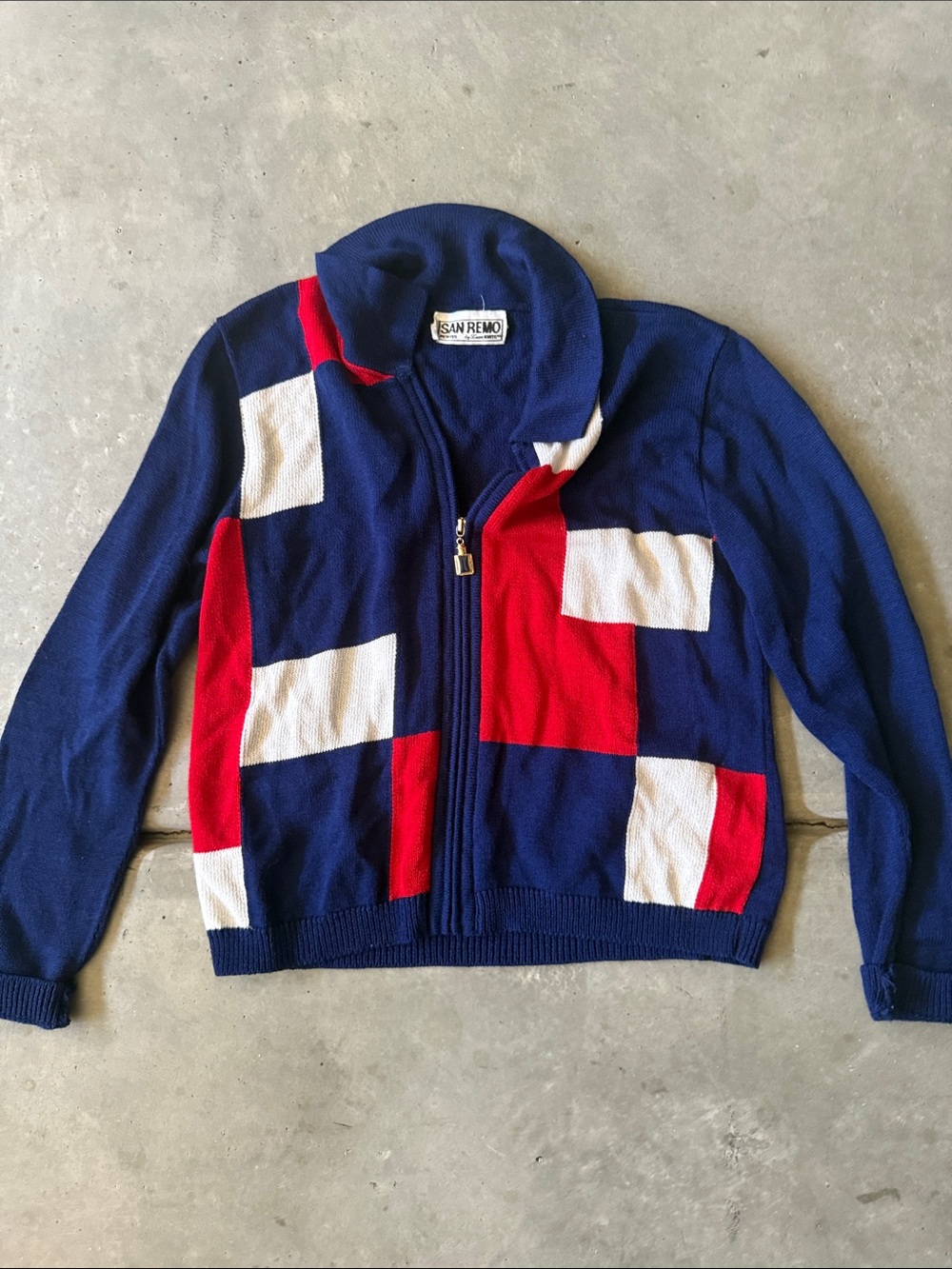 San Remo Vintage Colorblock Zip Cardigan - Navy, Red & White